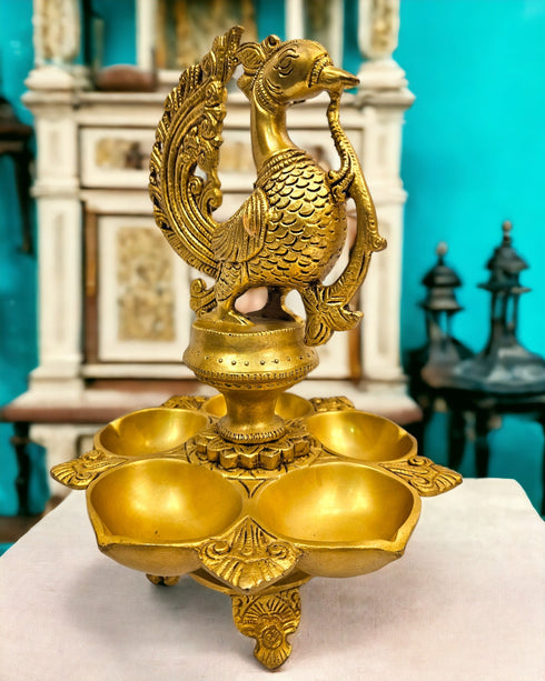 Tamas brass Peacock Auspicious Puja Lamp/Diya/Deepak/Deepam
